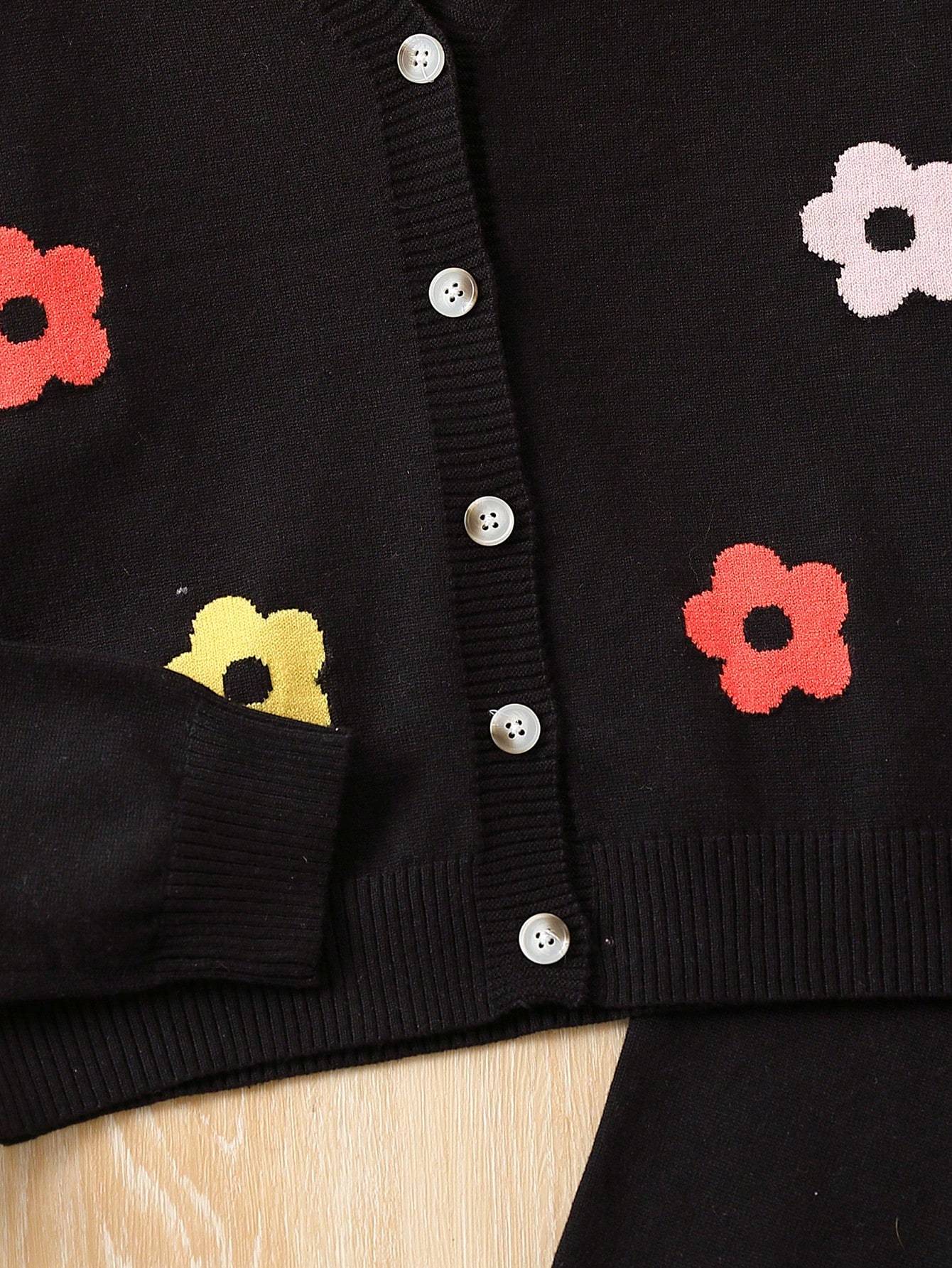 Girls Tween Floral Knit Cardigan and Pants Set Spring Fall Casual