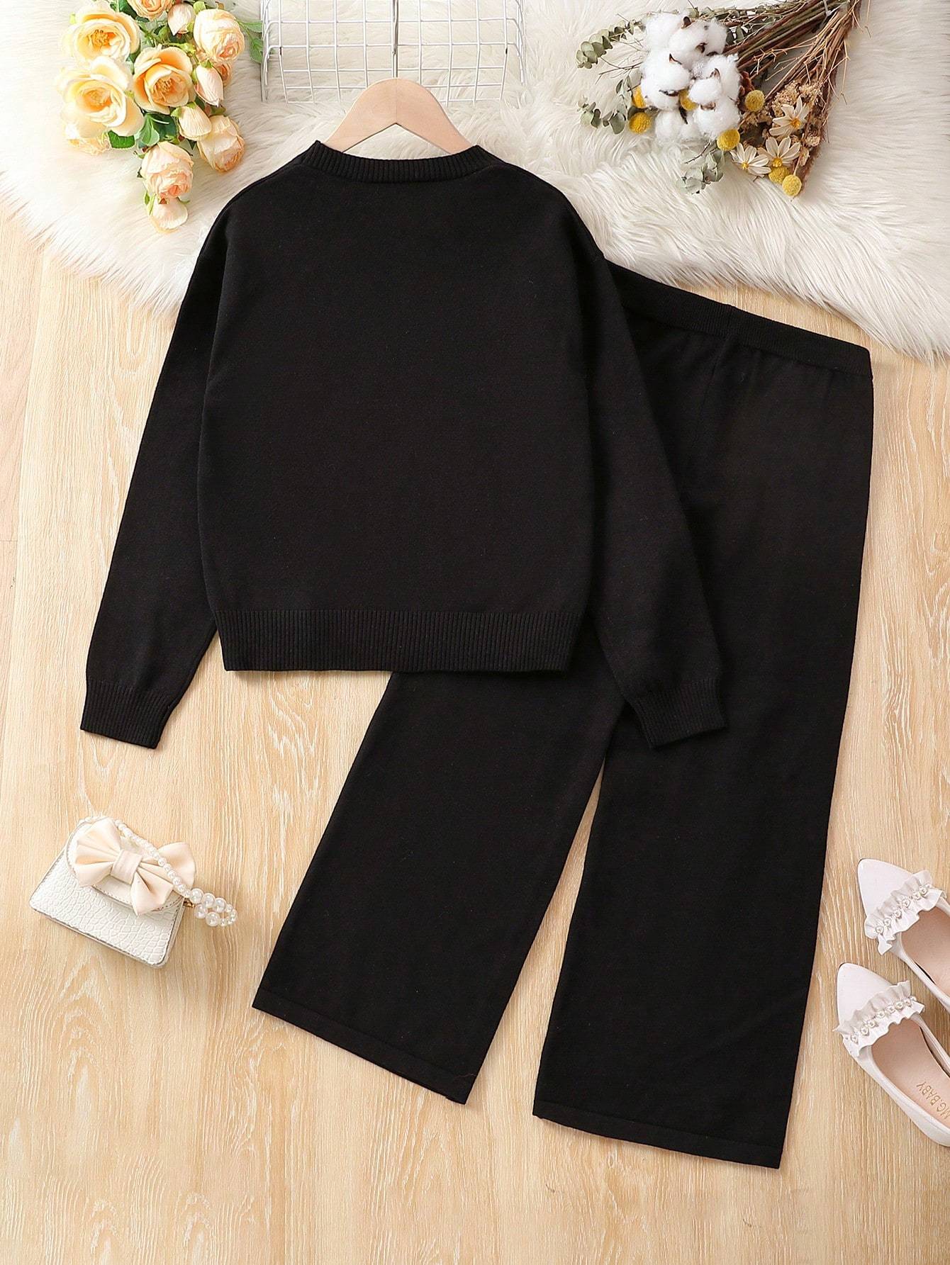 Girls Tween Floral Knit Cardigan and Pants Set Spring Fall Casual