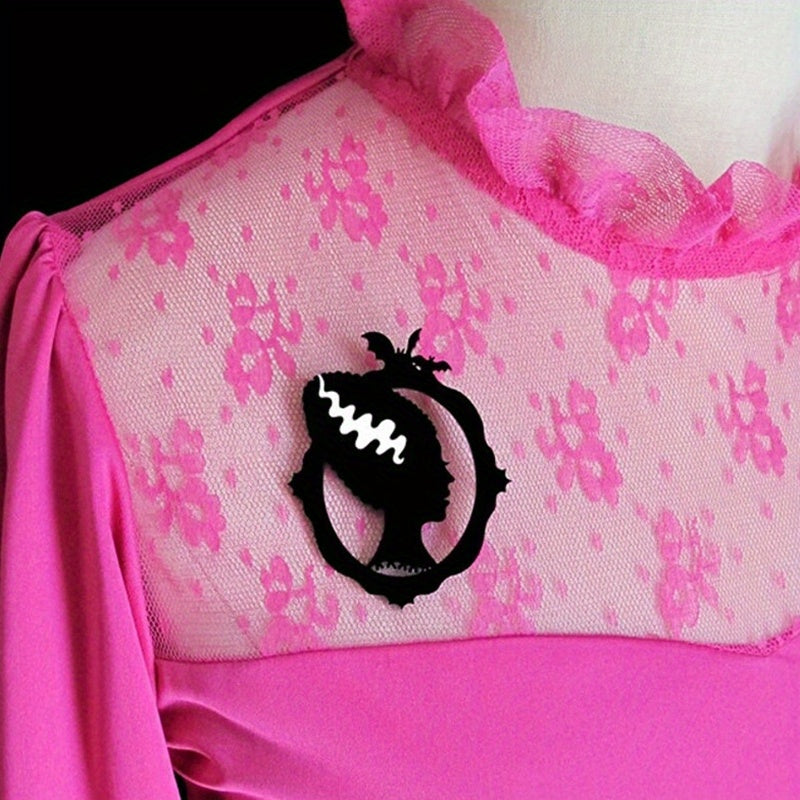 Vintage Punk Bride of Frankenstein Brooch Gothic Horror Plastic Pin Unique Statement Jewelry