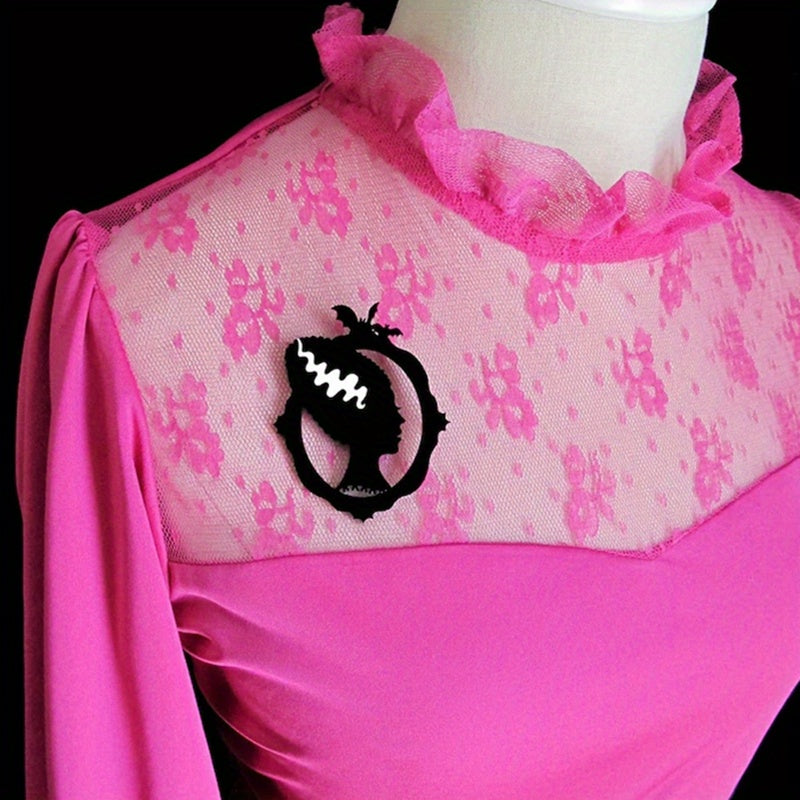 Vintage Punk Bride of Frankenstein Brooch Gothic Horror Plastic Pin Unique Statement Jewelry