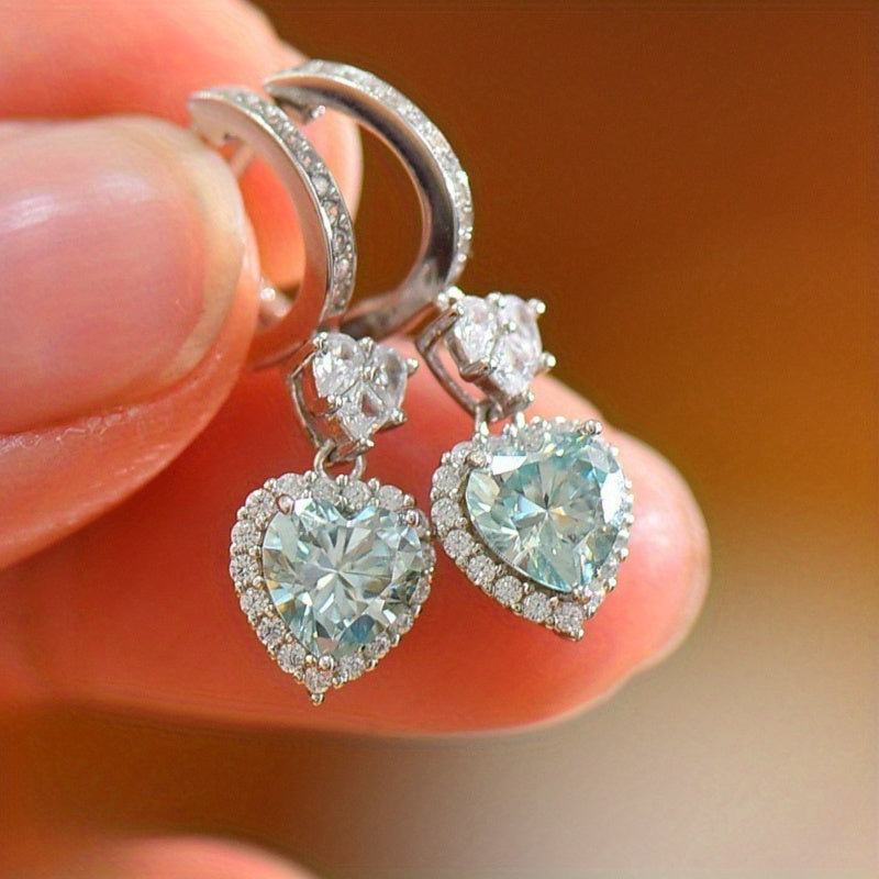 Sterling Silver Heart-Shaped Moissanite Drop Earrings 1.0ct Gold Plated