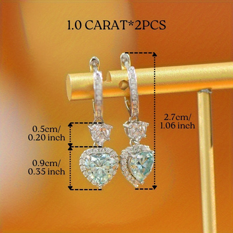 Sterling Silver Heart-Shaped Moissanite Drop Earrings 1.0ct Gold Plated