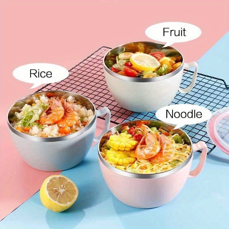 Stainless Steel Noodle Bowl with Lid and Handle for Rice Soup and Noodles