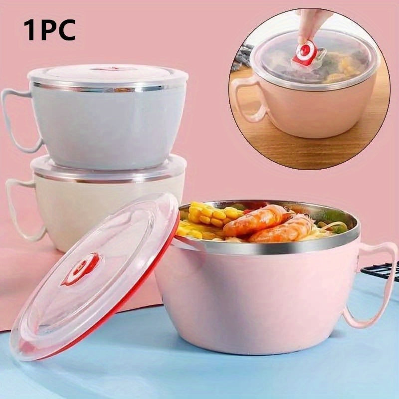 Stainless Steel Noodle Bowl with Lid and Handle for Rice Soup and Noodles