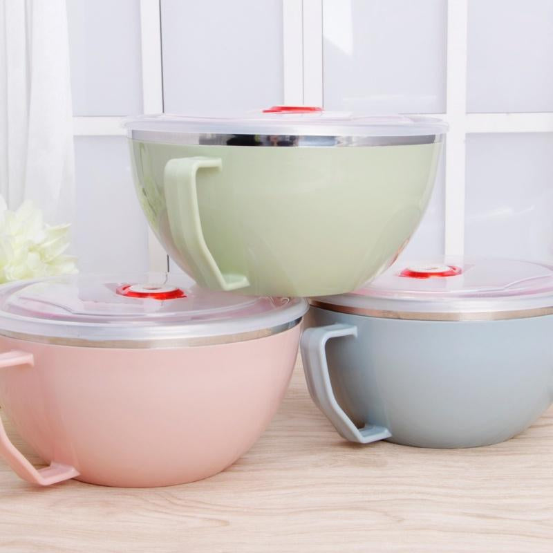 Stainless Steel Noodle Bowl with Lid and Handle for Rice Soup and Noodles
