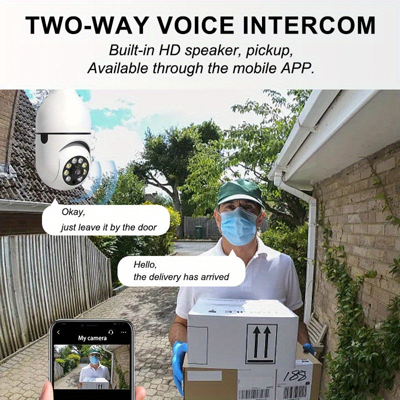 Cámara de seguridad inalámbrica HD 1080P con bombilla E27 con visión nocturna, seguimiento automático y audio bidireccional
