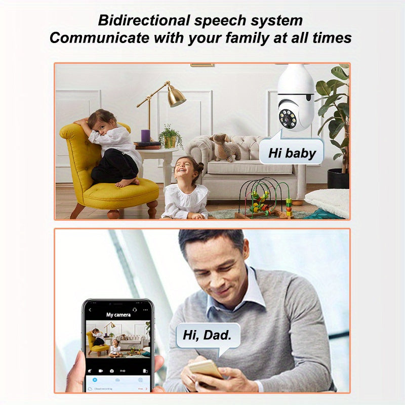 Cámara de seguridad inalámbrica HD 1080P con bombilla E27 con visión nocturna, seguimiento automático y audio bidireccional