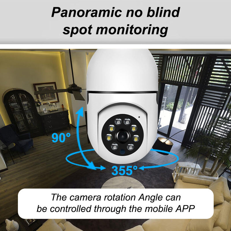 Cámara de seguridad inalámbrica HD 1080P con bombilla E27 con visión nocturna, seguimiento automático y audio bidireccional