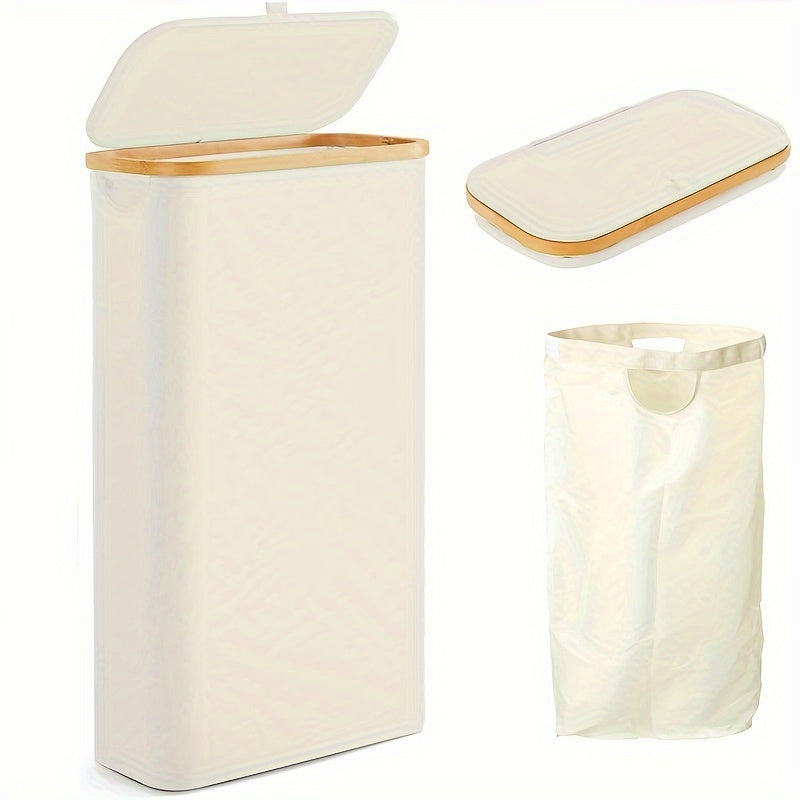 Uy saqlash uchun qopqog'i va tutqichlari bilan 60L suv o'tkazmaydigan bambuk kir yuvish qutisi