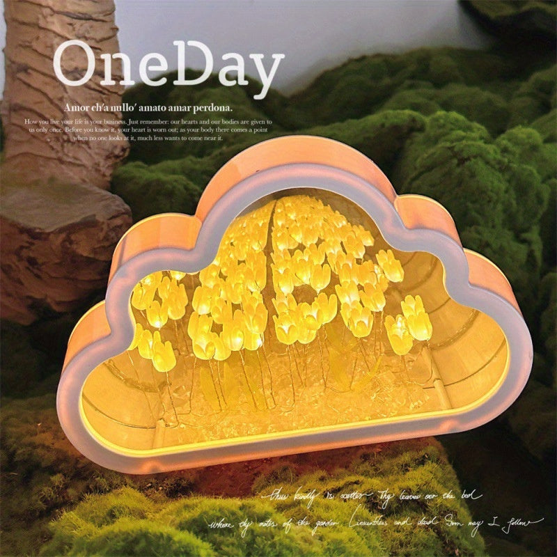 USB-Powered Night Light Kit with Tulip and Cloud LED Lights Adjustable Brightness for Kids Bedroom