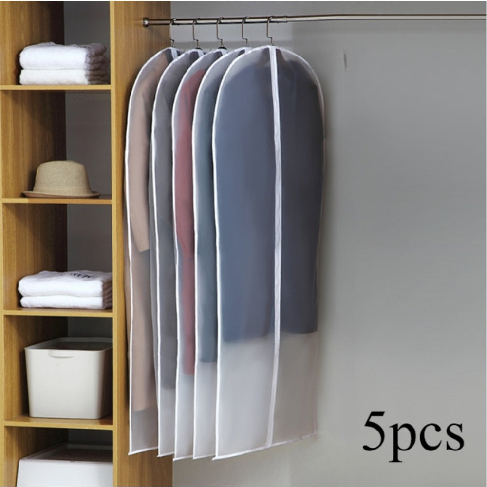 Juego de 5 bolsas de plástico impermeables para prendas con cremallera para almacenamiento de trajes, vestidos y abrigos