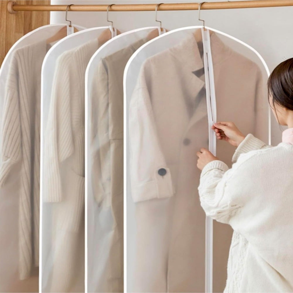 Juego de 5 bolsas de plástico impermeables para prendas con cremallera para almacenamiento de trajes, vestidos y abrigos