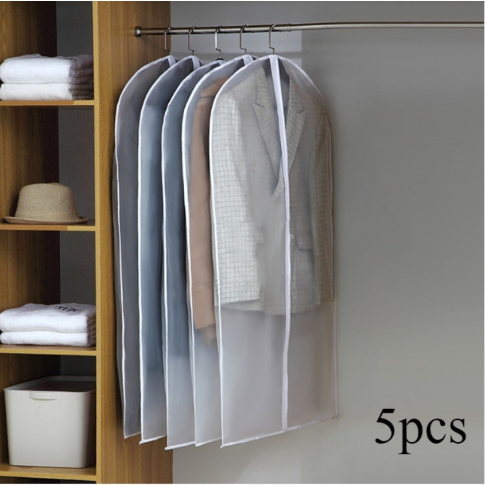 Juego de 5 bolsas de plástico impermeables para prendas con cremallera para almacenamiento de trajes, vestidos y abrigos