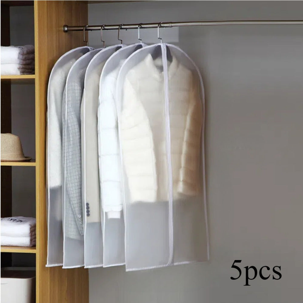 Juego de 5 bolsas de plástico impermeables para prendas con cremallera para almacenamiento de trajes, vestidos y abrigos