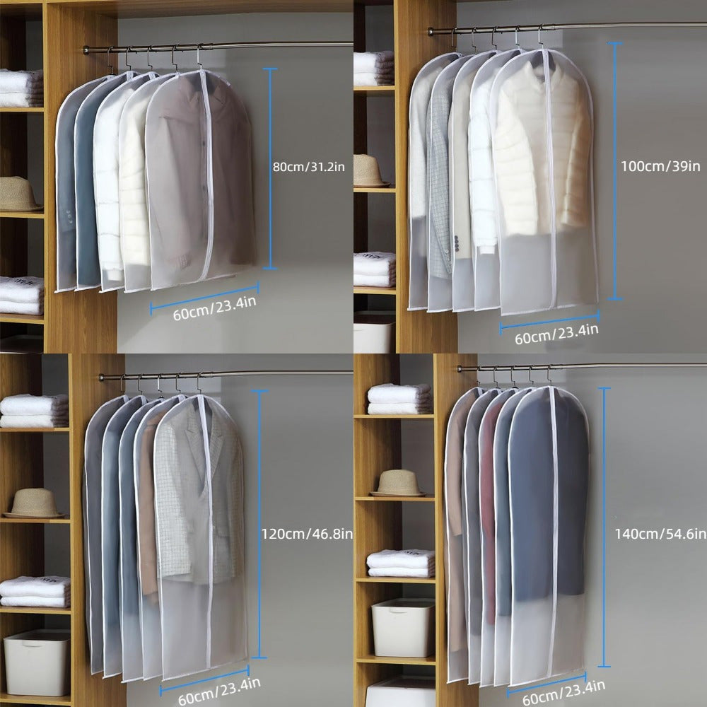 Juego de 5 bolsas de plástico impermeables para prendas con cremallera para almacenamiento de trajes, vestidos y abrigos