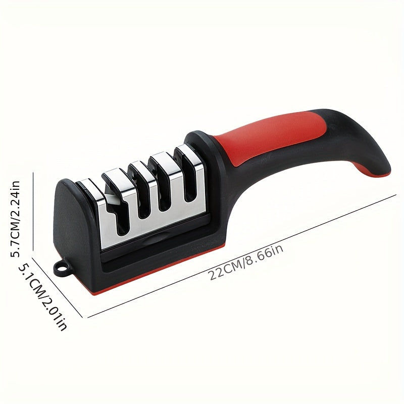 4-Stage Knife Sharpener with Tungsten Steel Diamond and Ceramic Stones Red Black Base