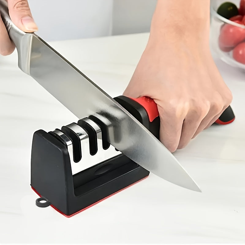 4-Stage Knife Sharpener with Tungsten Steel Diamond and Ceramic Stones Red Black Base