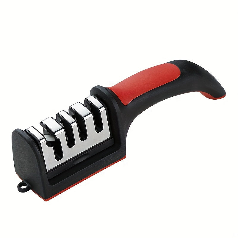 4-Stage Knife Sharpener with Tungsten Steel Diamond and Ceramic Stones Red Black Base