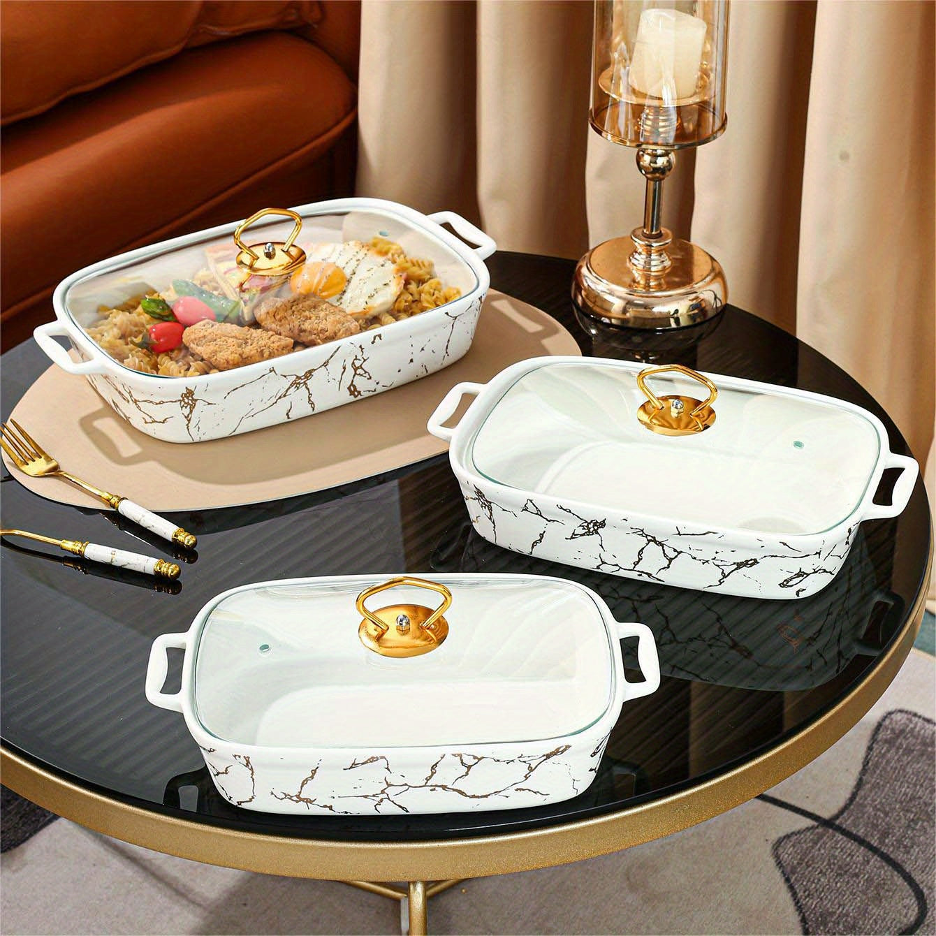Ceramic Serving Set with Coverings Soup Pot Baking Dish Plates for Entertaining