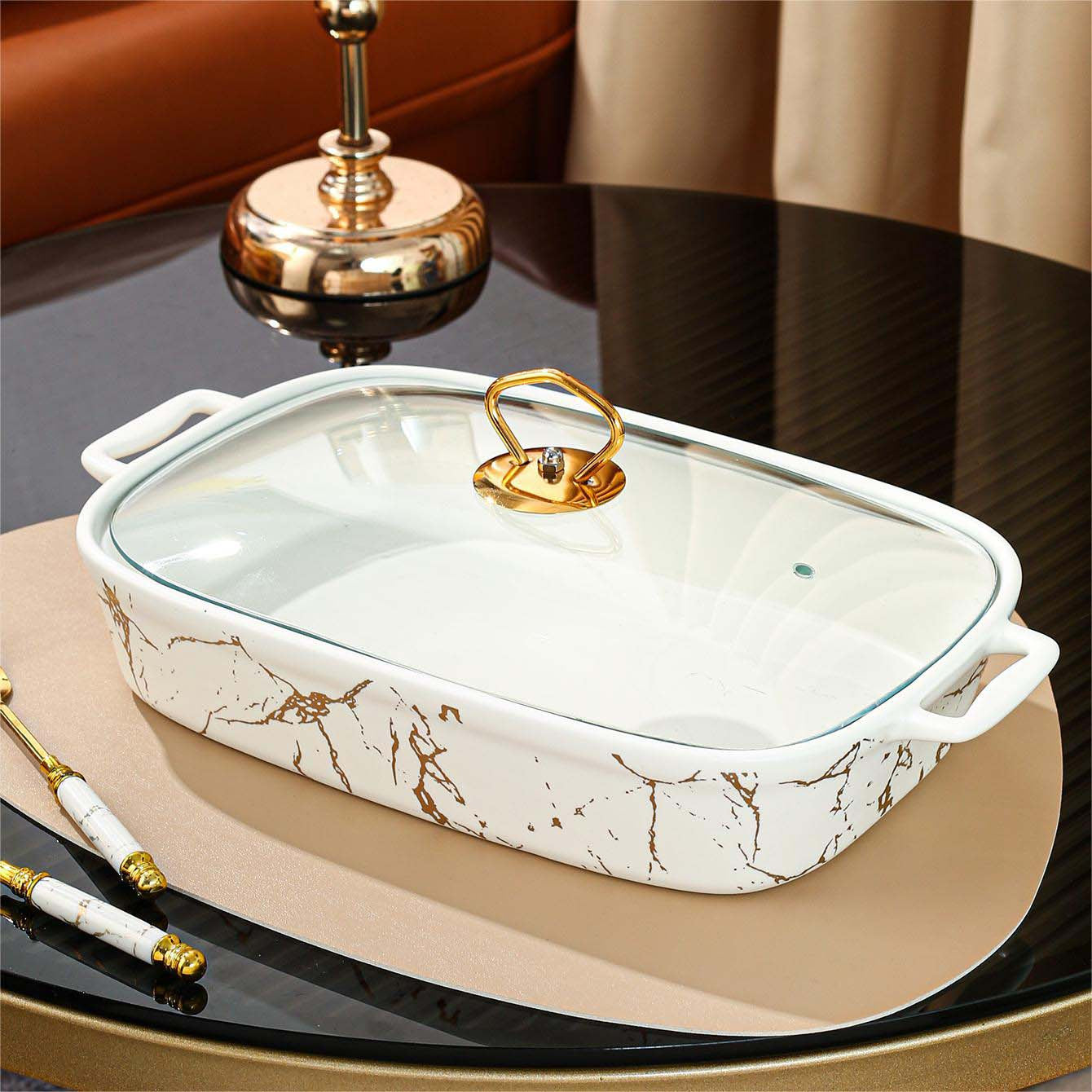 Ceramic Serving Set with Coverings Soup Pot Baking Dish Plates for Entertaining