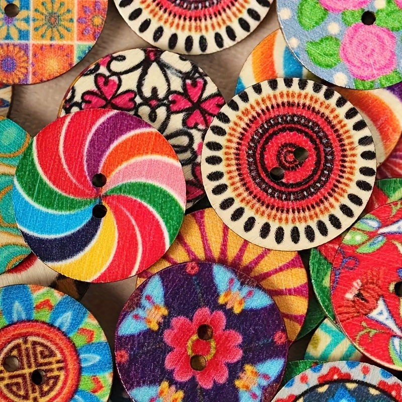 Set of 100 Multicolored Boho Buttons with Painted Eyes for Clothing and Crafts