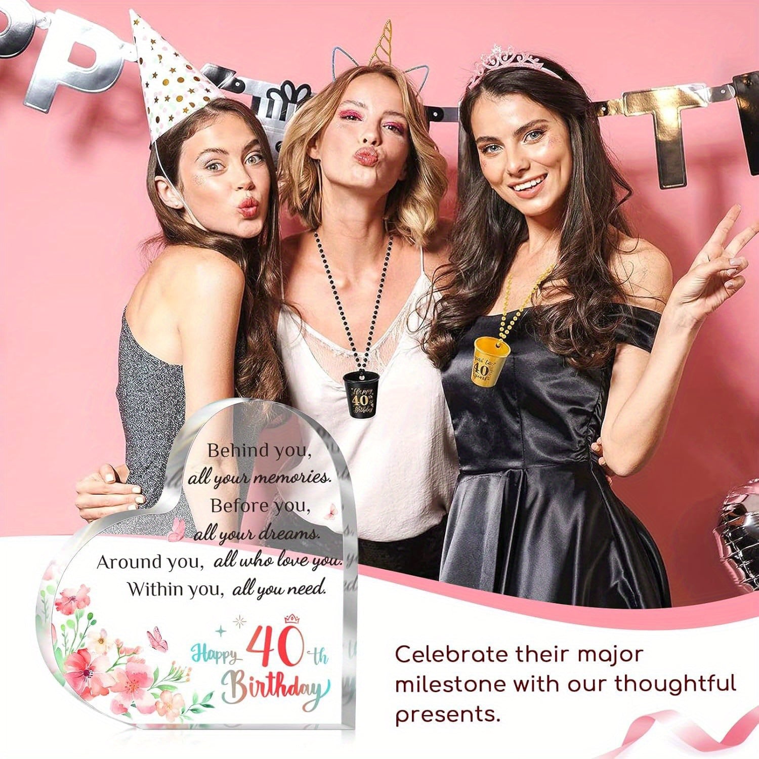 Personalized Heart-Shaped Acrylic Keepsake for 40th Birthday Women