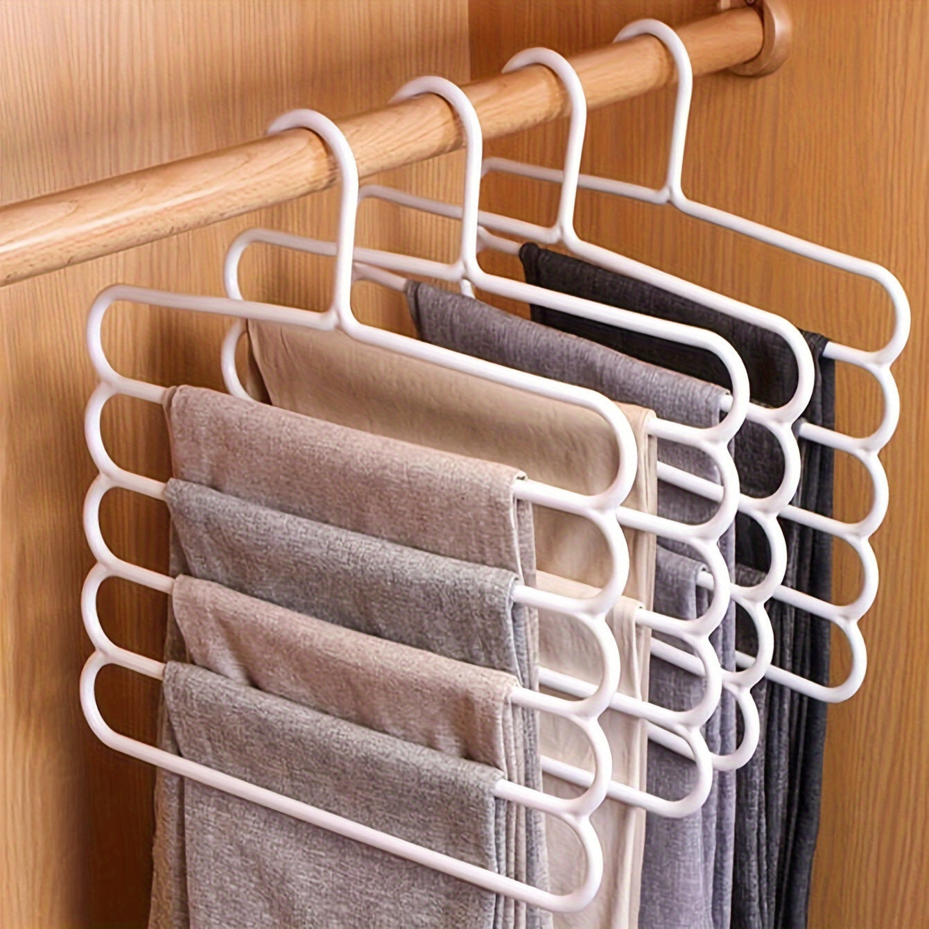 3-Piece Space-Saving 5-Layer Pants Hangers Multi-Tier Closet Organizer for Scarves Trousers