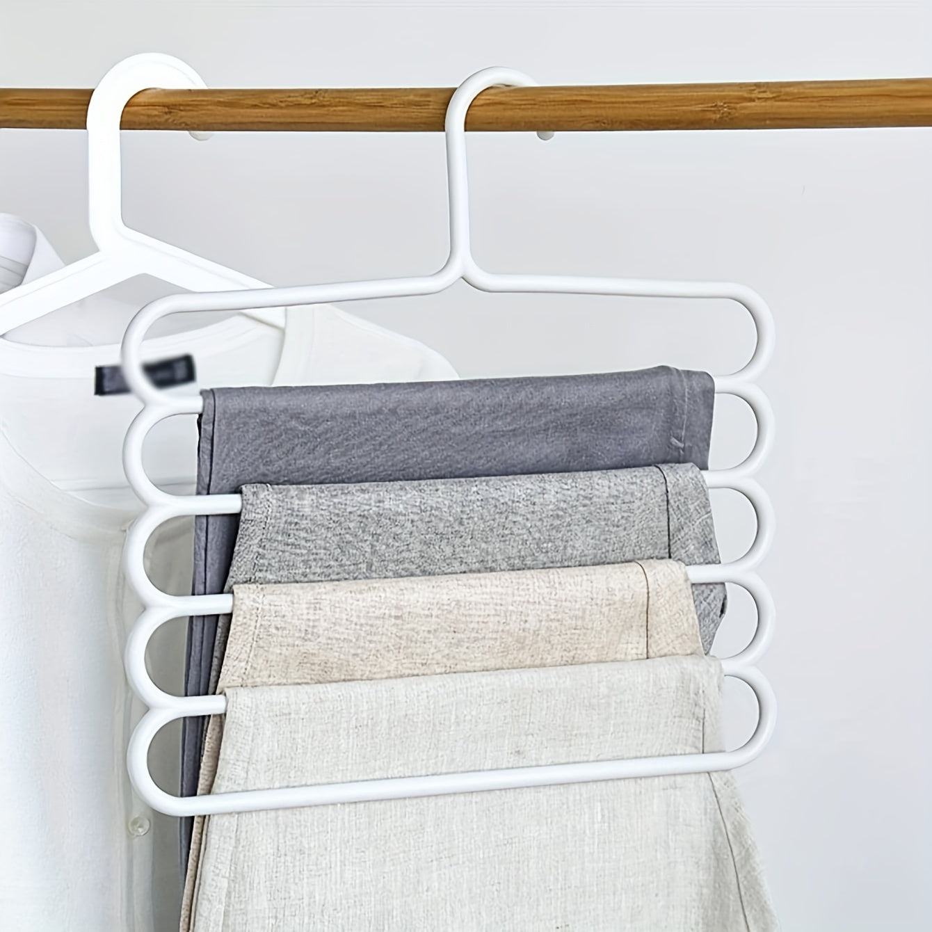 3-Piece Space-Saving 5-Layer Pants Hangers Multi-Tier Closet Organizer for Scarves Trousers