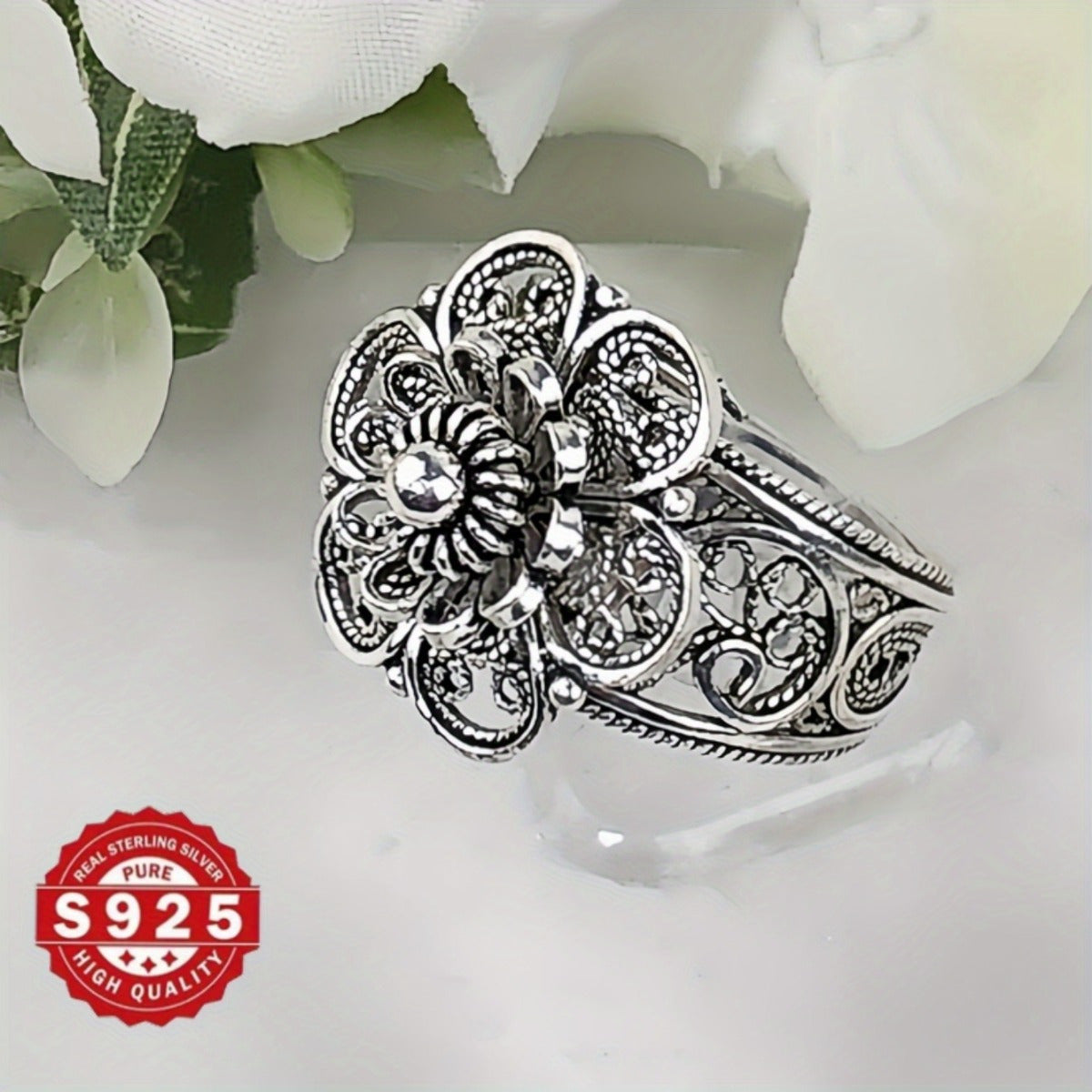 Ayollar uchun Sterling Silver Daisy Flower uzuk Bohemiy Filigree zargarlik buyumlari