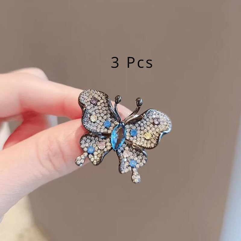 Women's Butterfly Rhinestone Brooch Set of 2 or 3 Elegant Alloy Jewelry 3.7cm