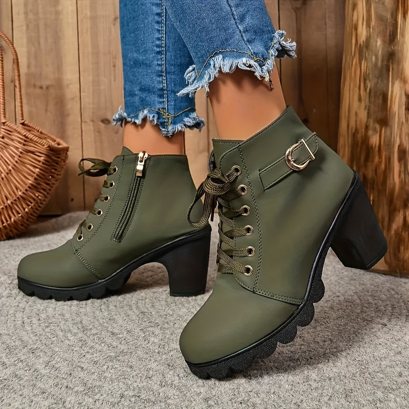 Women's Ankle Boots Synthetic Block Heel Casual Solid Color Comfort
