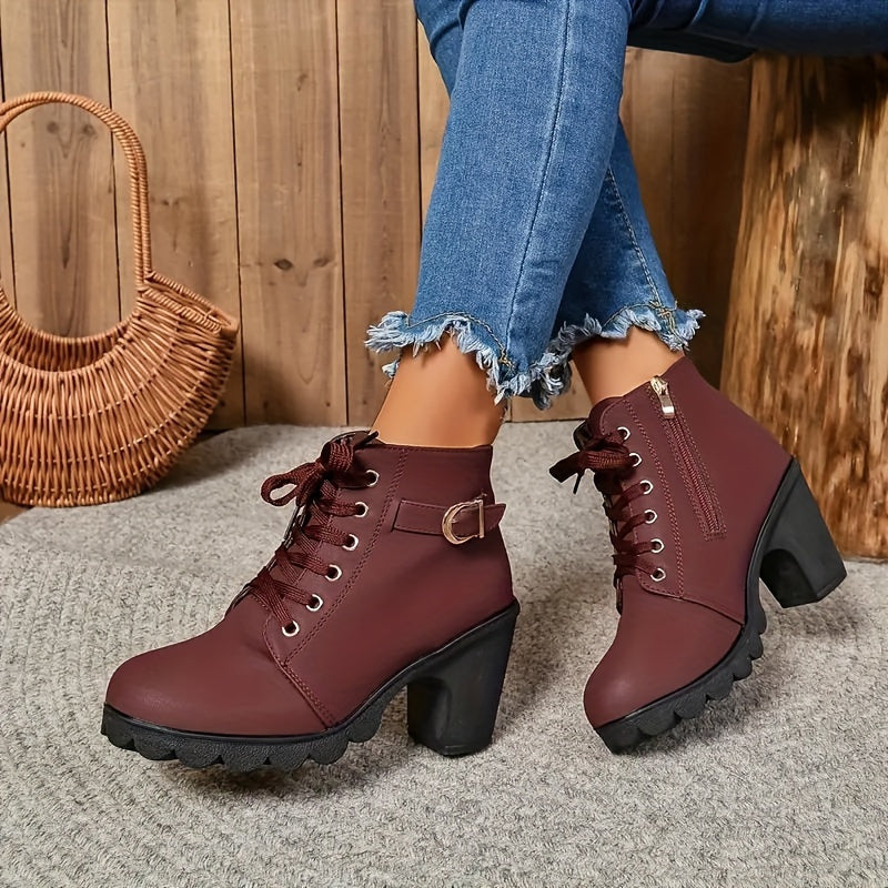 Women's Ankle Boots Synthetic Block Heel Casual Solid Color Comfort