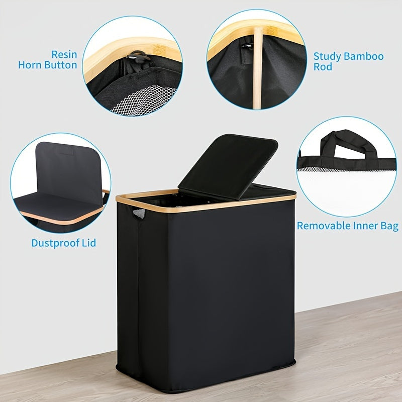 Gran cesta de ropa sucia de doble capa con tapa, cesta de almacenamiento plegable que ahorra espacio para baño, dormitorio y residencia universitaria