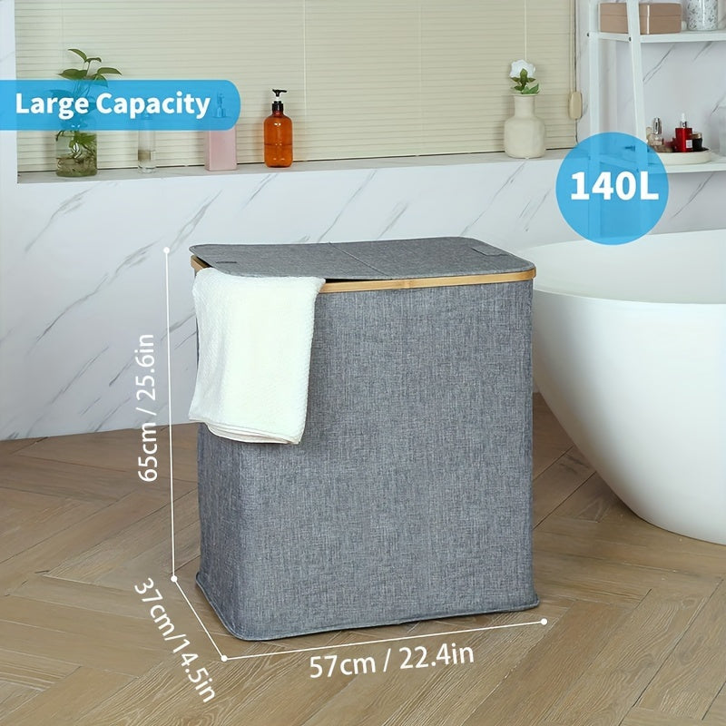 Large Double-Layer Laundry Hamper with Lid Foldable Space-Saving Storage Basket for Bathroom Bedroom Dorm