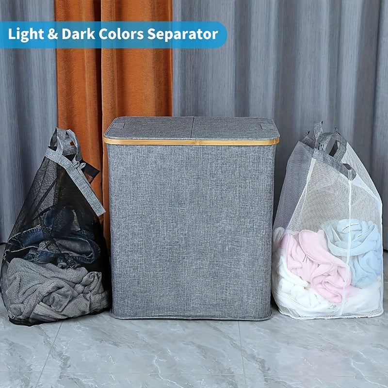 Large Double-Layer Laundry Hamper with Lid Foldable Space-Saving Storage Basket for Bathroom Bedroom Dorm