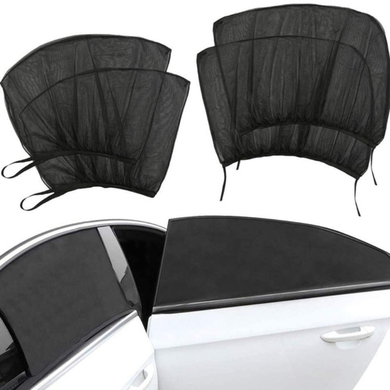4-Pack Black Nylon Car Window Screen Curtains Sun Protection for Front Back