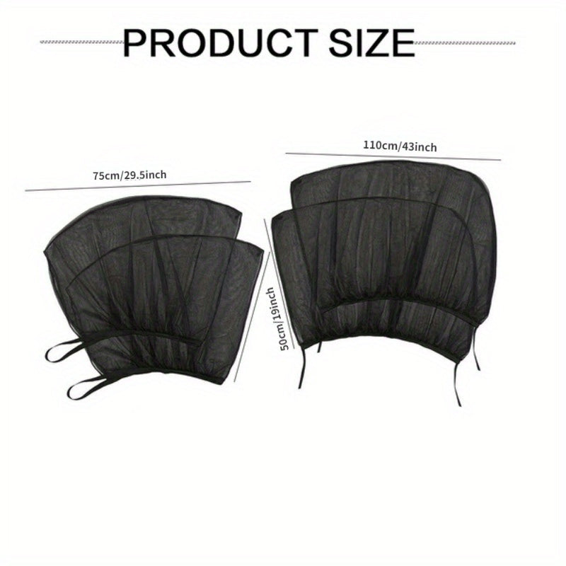 4-Pack Black Nylon Car Window Screen Curtains Sun Protection for Front Back