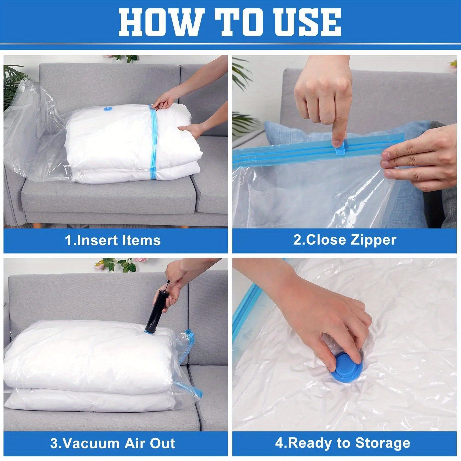 Vacuum Storage Bags with Hand Pump Leakproof Scratch-Resistant Multiple Sizes