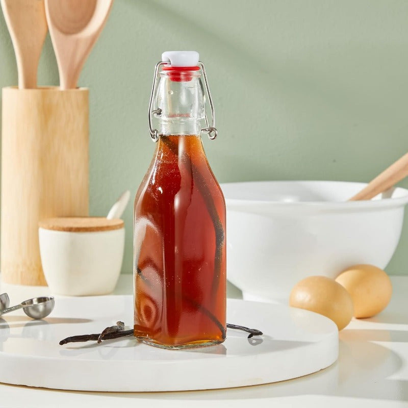 8 oz Glass Bottles with Airtight Swing Top Caps for Homemade Beverages and Infused Oils