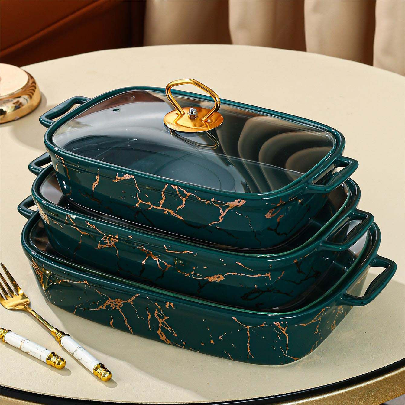 Сложный керамический сервировочный набор с крышкой - включает в себя супницу, кастрюлю и тарелки для обедов дома или на вечеринках