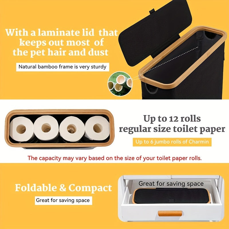 Bamboo Bathroom Organizer with Storage Basket and Lid for Toilet Paper and Laundry