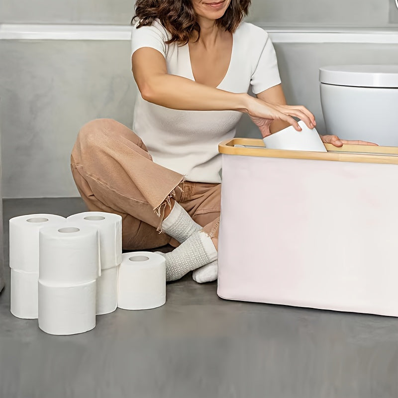 Black Bamboo Toilet Paper Holder with Storage Basket Bathroom Organizer for Home Office