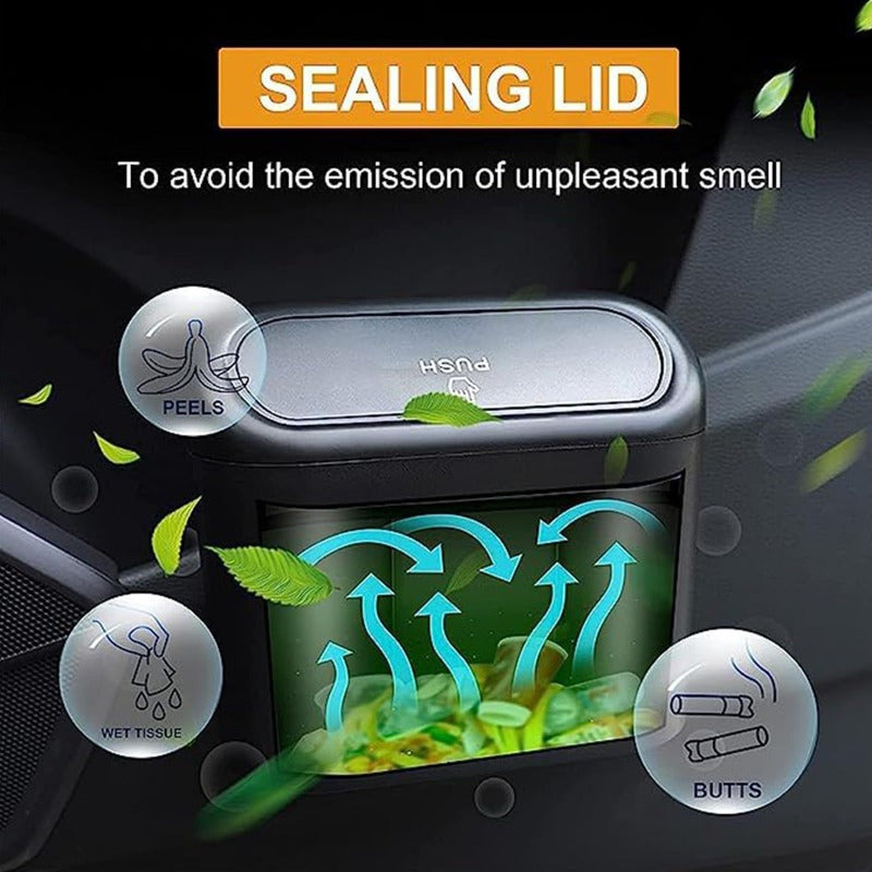 2 Packs Mini Car Trash Cans Black ABS Plastic Garbage Bins with Lids