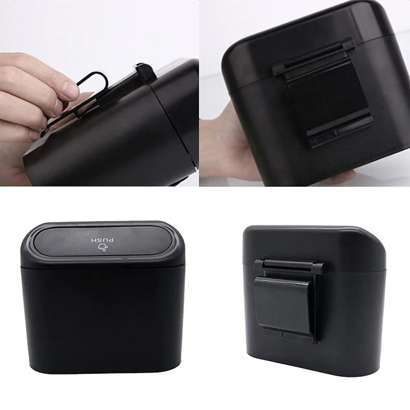 2 Packs Mini Car Trash Cans Black ABS Plastic Garbage Bins with Lids