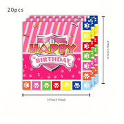 It mavzusiga ega tug'ilgan kun uchun yoqimli anjomlar to'plami - qog'oz plastinkalar, stakanlar, salfetkalar va dasturxonni o'z ichiga oladi