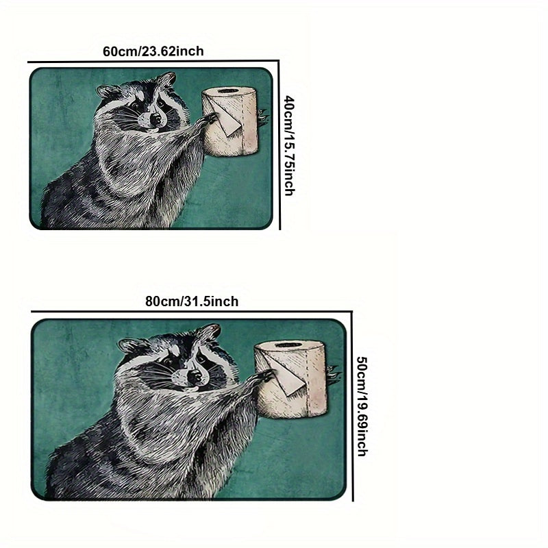 Raccoon Door Mat with Toilet Paper Design Non-Slip Polyester for Porch and Room
