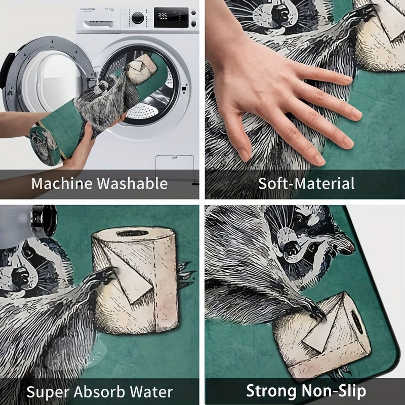 "Tualet qog'ozi dizayni bilan bezatilgan sevimli rakun eshik matosi, polyester tolalaridan tayyorlangan, sirpanmaydigan orqa qismi bilan, xona va balkon bezatish uchun ideal – maxsus ayolingiz uchun mukammal sovg'a"