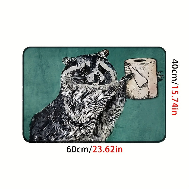 "Tualet qog'ozi dizayni bilan bezatilgan sevimli rakun eshik matosi, polyester tolalaridan tayyorlangan, sirpanmaydigan orqa qismi bilan, xona va balkon bezatish uchun ideal – maxsus ayolingiz uchun mukammal sovg'a"