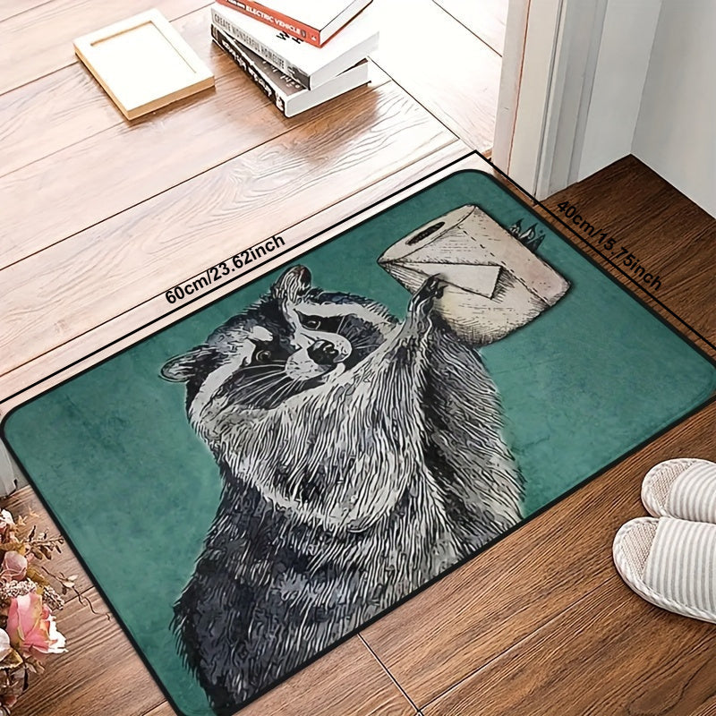 "Tualet qog'ozi dizayni bilan bezatilgan sevimli rakun eshik matosi, polyester tolalaridan tayyorlangan, sirpanmaydigan orqa qismi bilan, xona va balkon bezatish uchun ideal – maxsus ayolingiz uchun mukammal sovg'a"