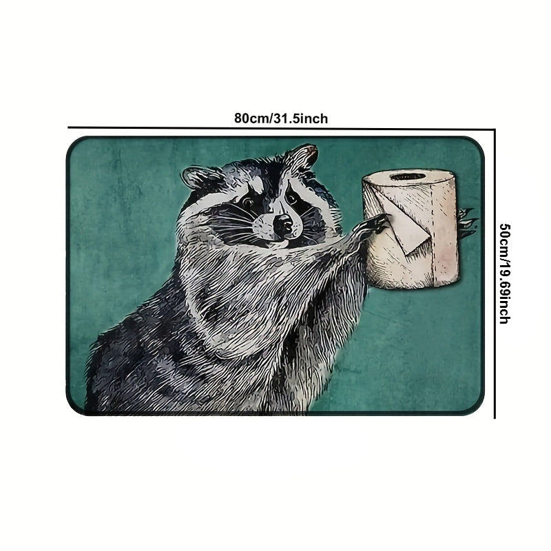 "Tualet qog'ozi dizayni bilan bezatilgan sevimli rakun eshik matosi, polyester tolalaridan tayyorlangan, sirpanmaydigan orqa qismi bilan, xona va balkon bezatish uchun ideal – maxsus ayolingiz uchun mukammal sovg'a"